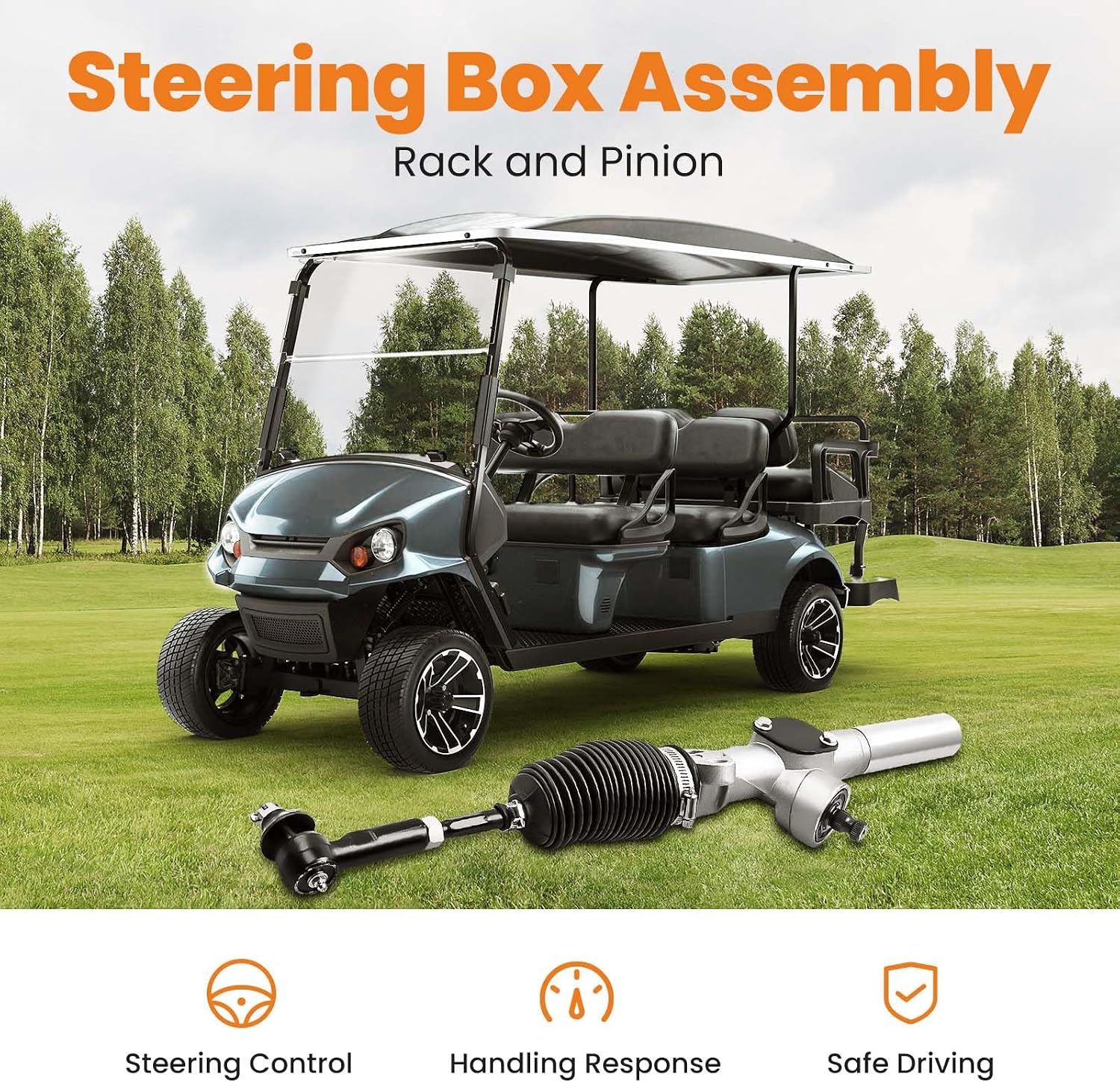 Golf Cart Steering Gear Box Assembly for EZGO TXT MPT 2001-UP | Gas and Electric Golf Carts, Replace# 70964-G01, 70602-G01 Steering Rack and Pinion, with Ball Joint and Latch